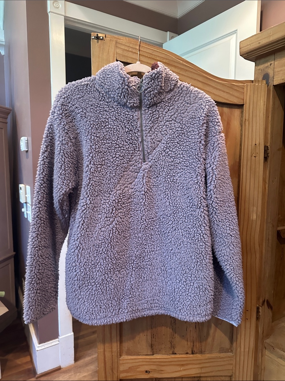 Cozy Lavender Sherpa Half-Zip Turtleneck Pullover